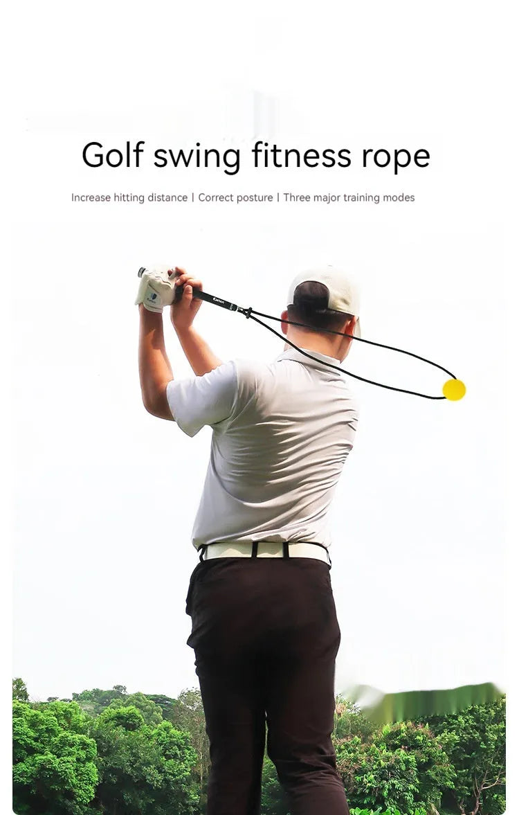 Golf swing trainer rope made from black silicone elastic string for golf swing practice and physical correction action drills, a portable golf accessory to improve swing technique in other ball games training