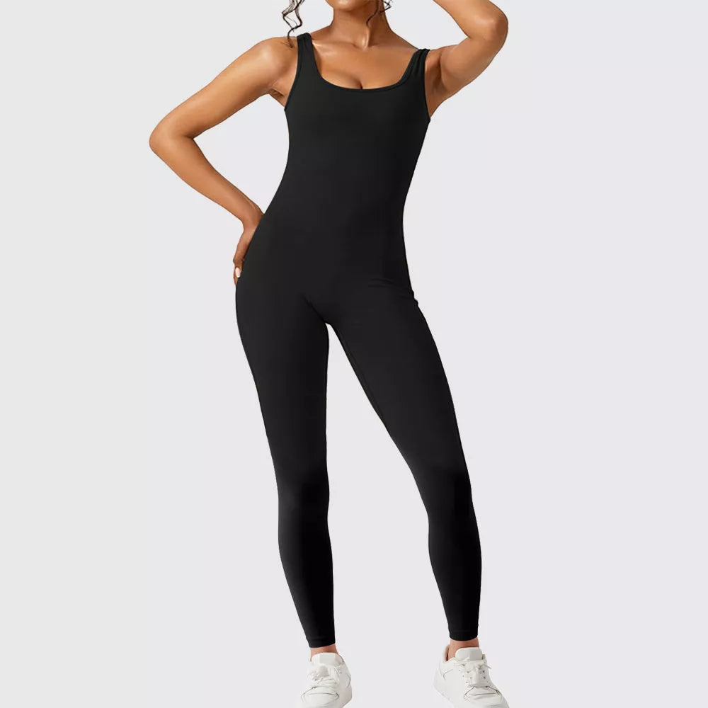 Women's sleeveless flare jumpsuit for yoga and fitness in various colors