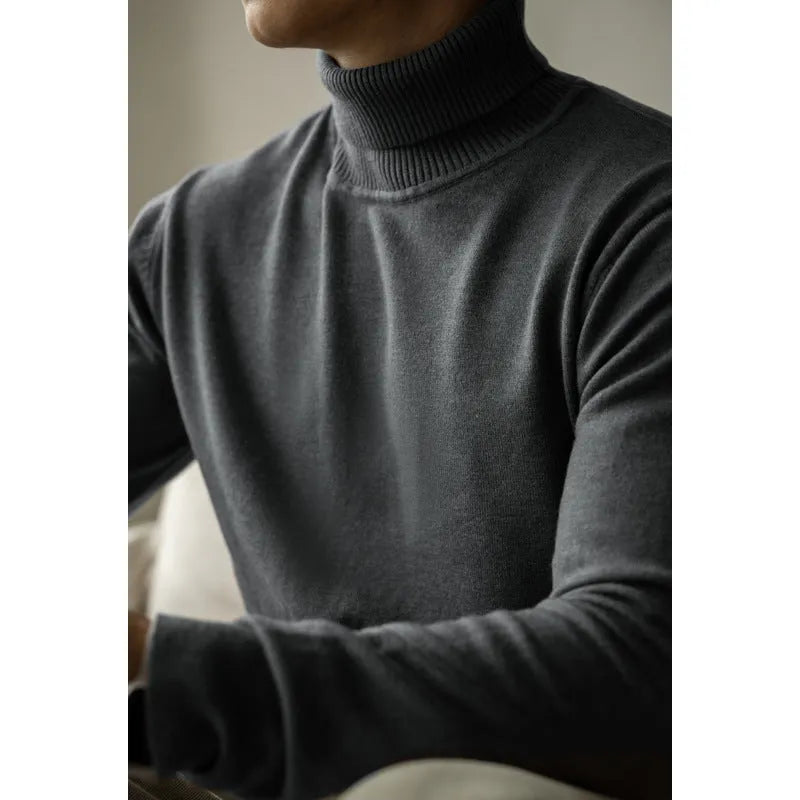 Men's long-sleeved slim fit sweater in black, brown, dark gray, light apricot or white, sizes S to 3XL.