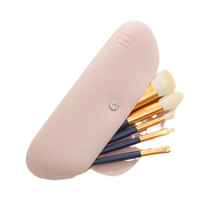 Pink silicone buggy bag for travel makeup, handbag shape, 20cm long, organises cosmetics for business trips