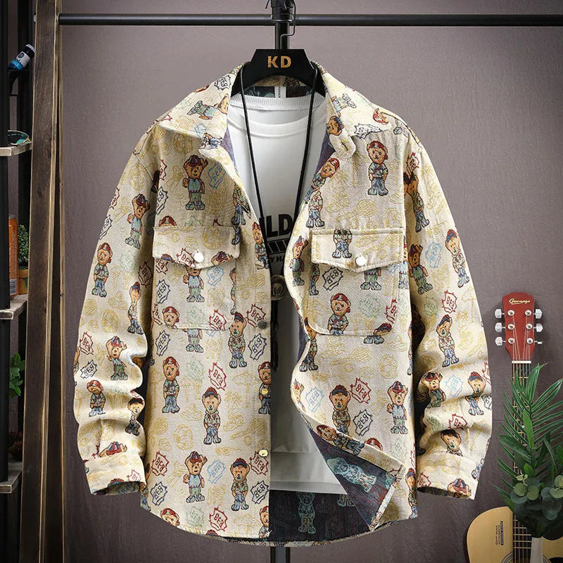 Personality casual lapel shirt coat with straight hem and long sleeves in colour 526 Black, size M to 4XL for weights 40-92.5 kg
