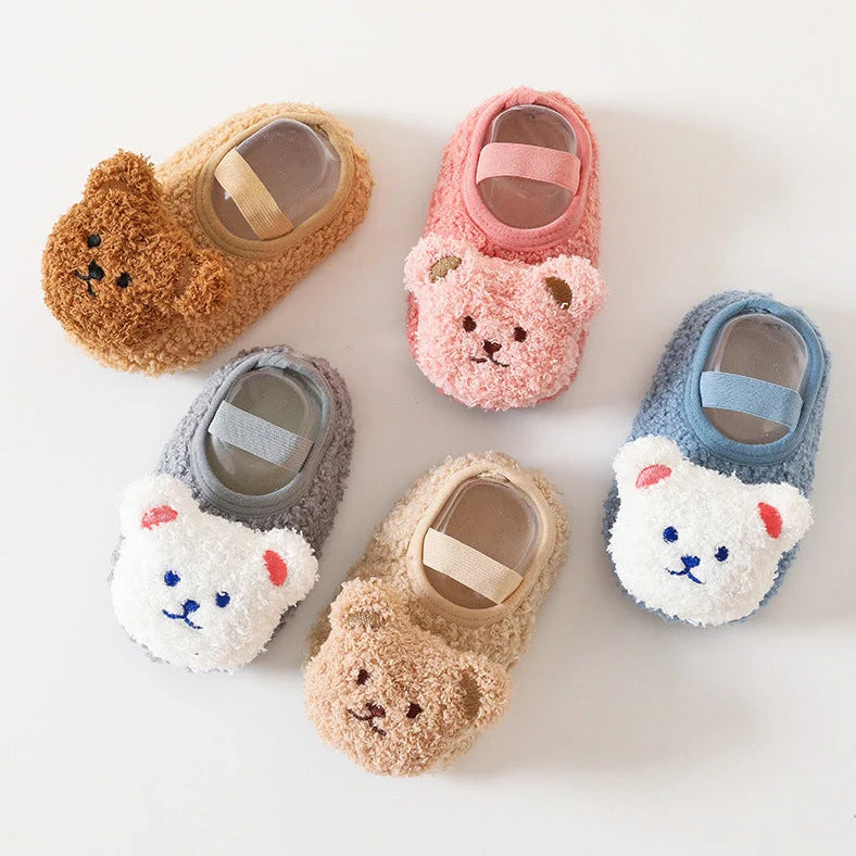 Baby floor socks with cartoon patterns, silicone non-slip dots on soles, in KN2200 blue colour