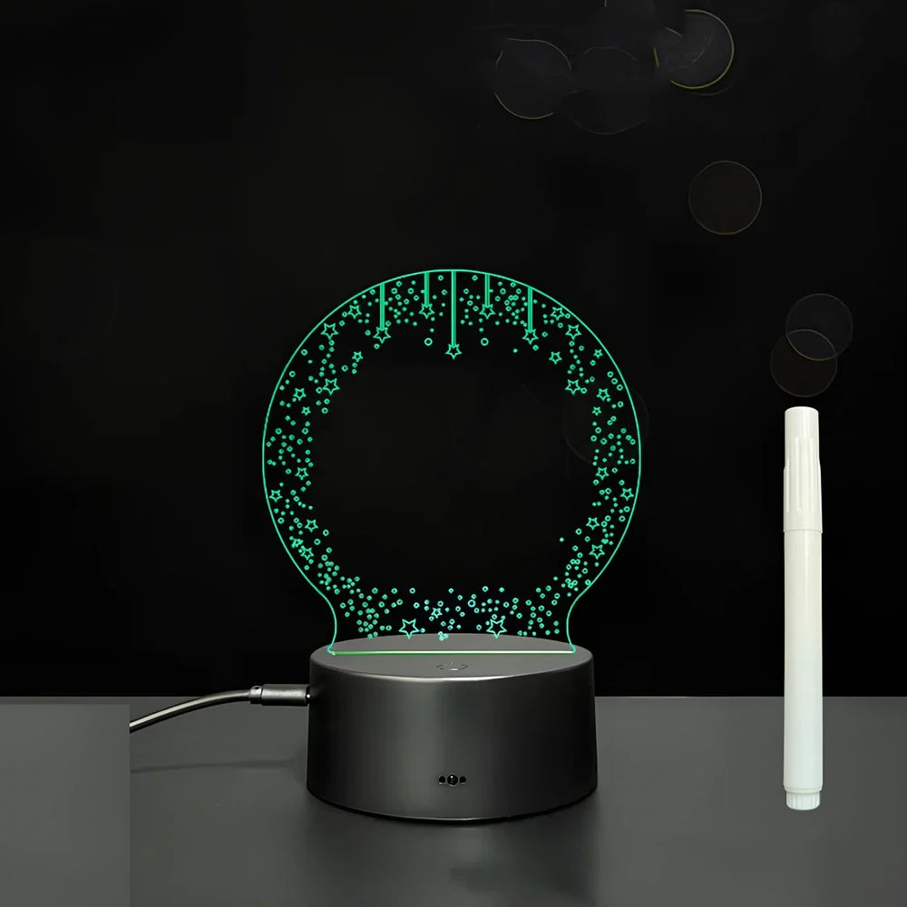 3D acrylic LED message board with touch controls showing illuminated writing on 3.5mm thick surface