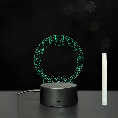 3D acrylic LED message board with touch controls showing illuminated writing on 3.5mm thick surface