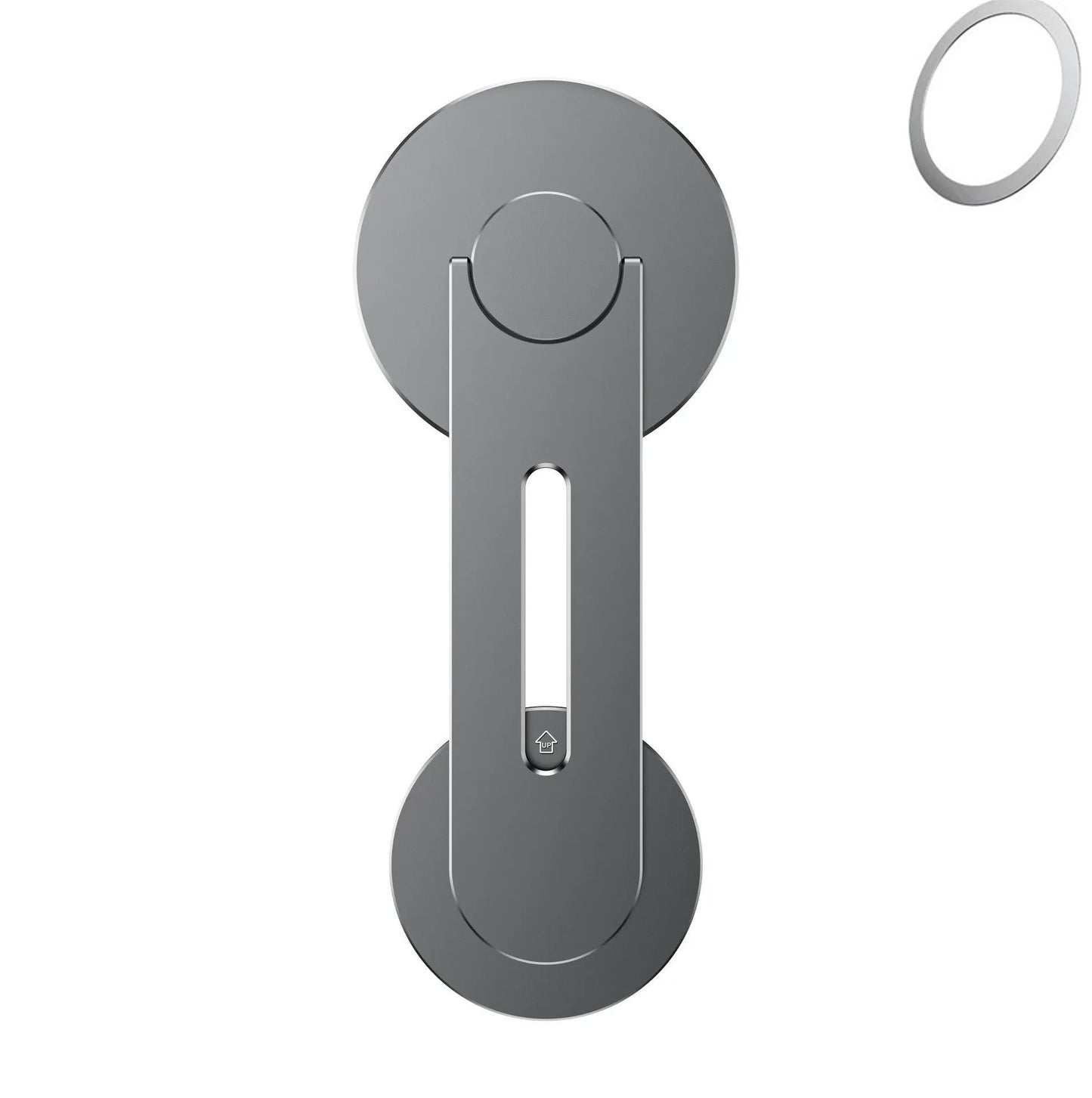 Silver magnetic phone holder mounted behind Tesla suspension screen showing 180-degree rotation adjustment