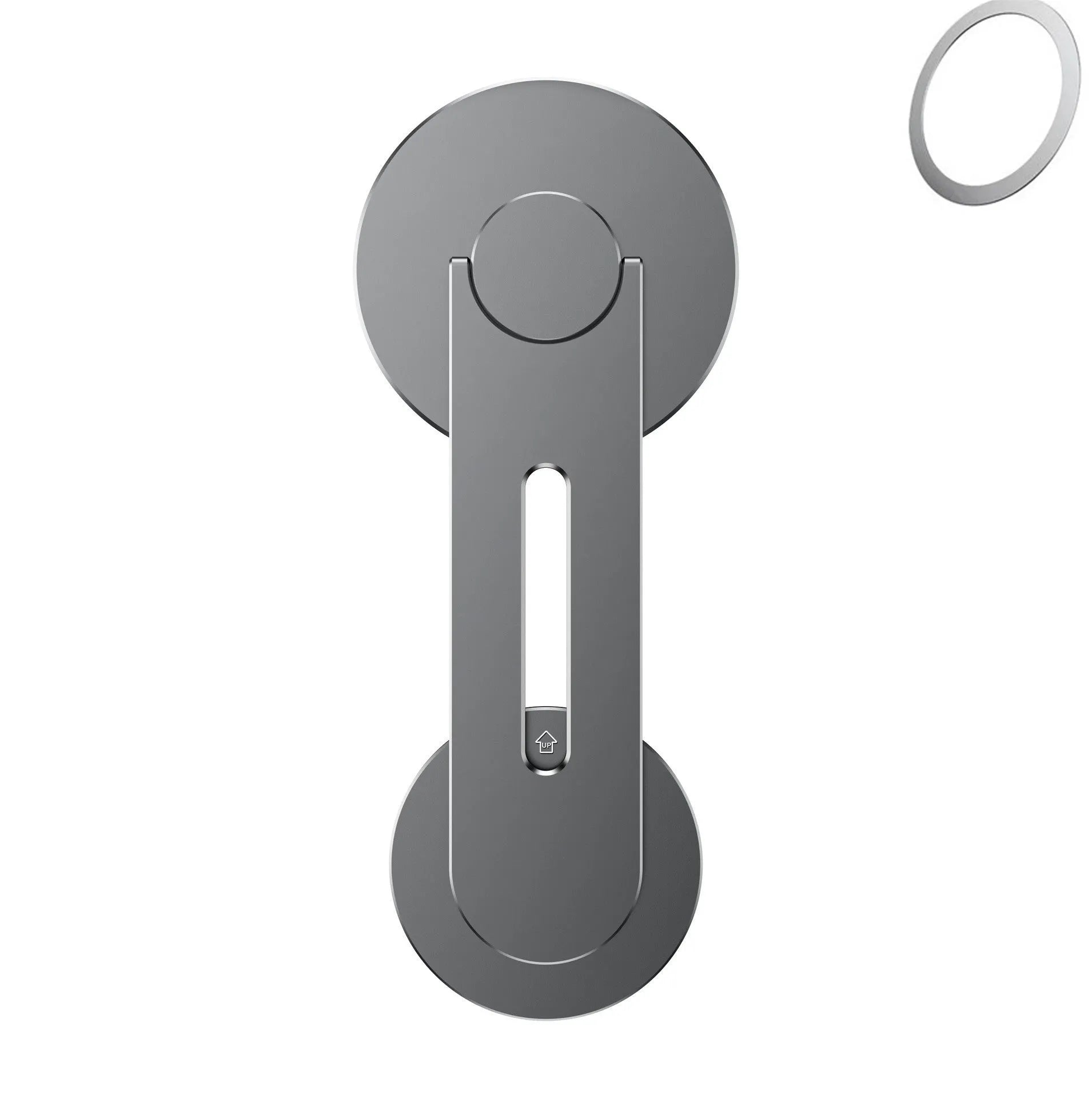 Silver magnetic phone holder mounted behind Tesla suspension screen showing 180-degree rotation adjustment