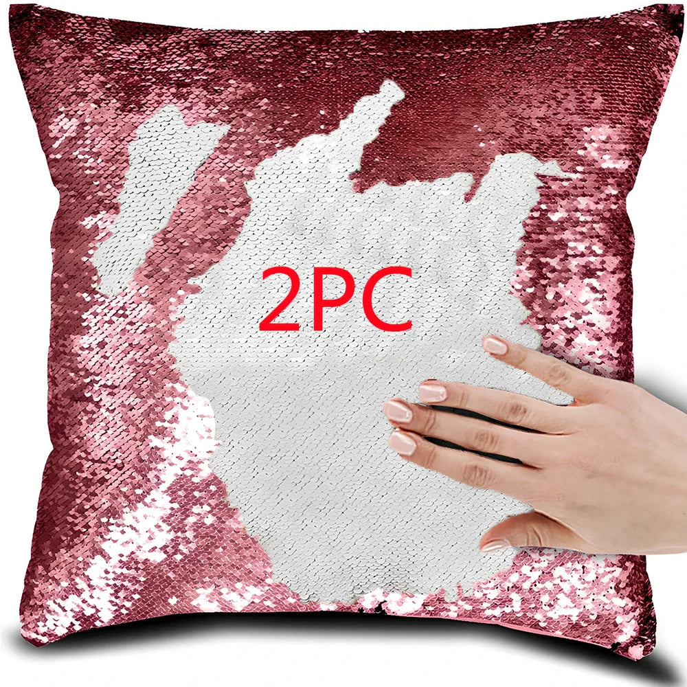 40x40cm square pillow cover showing colour-changing portrait pattern on knitted polyester fabric