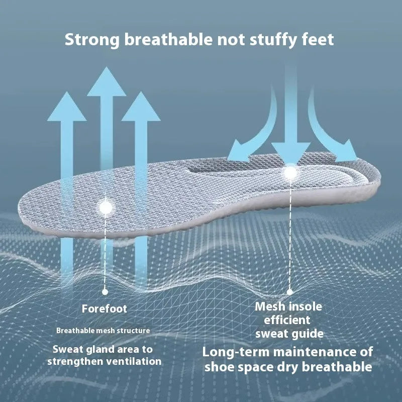 Breathable deodorant sports insoles in grey, black, and orange colours, with cut-to-fit sizing for shoes 35-46.