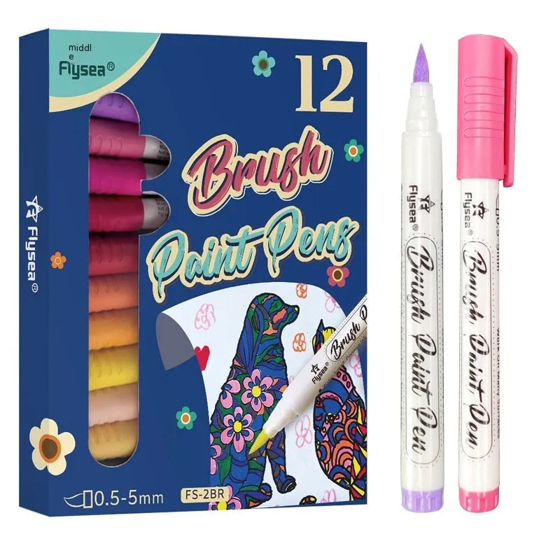 Set of soft-head gouache pens in various colours for hand accounting and card art.