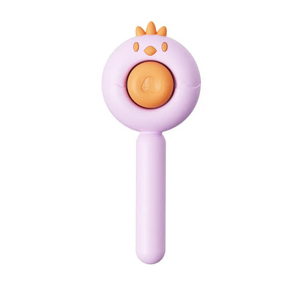 Purple, white, or yellow self-cleaning pet grooming brush with stainless steel bristles.