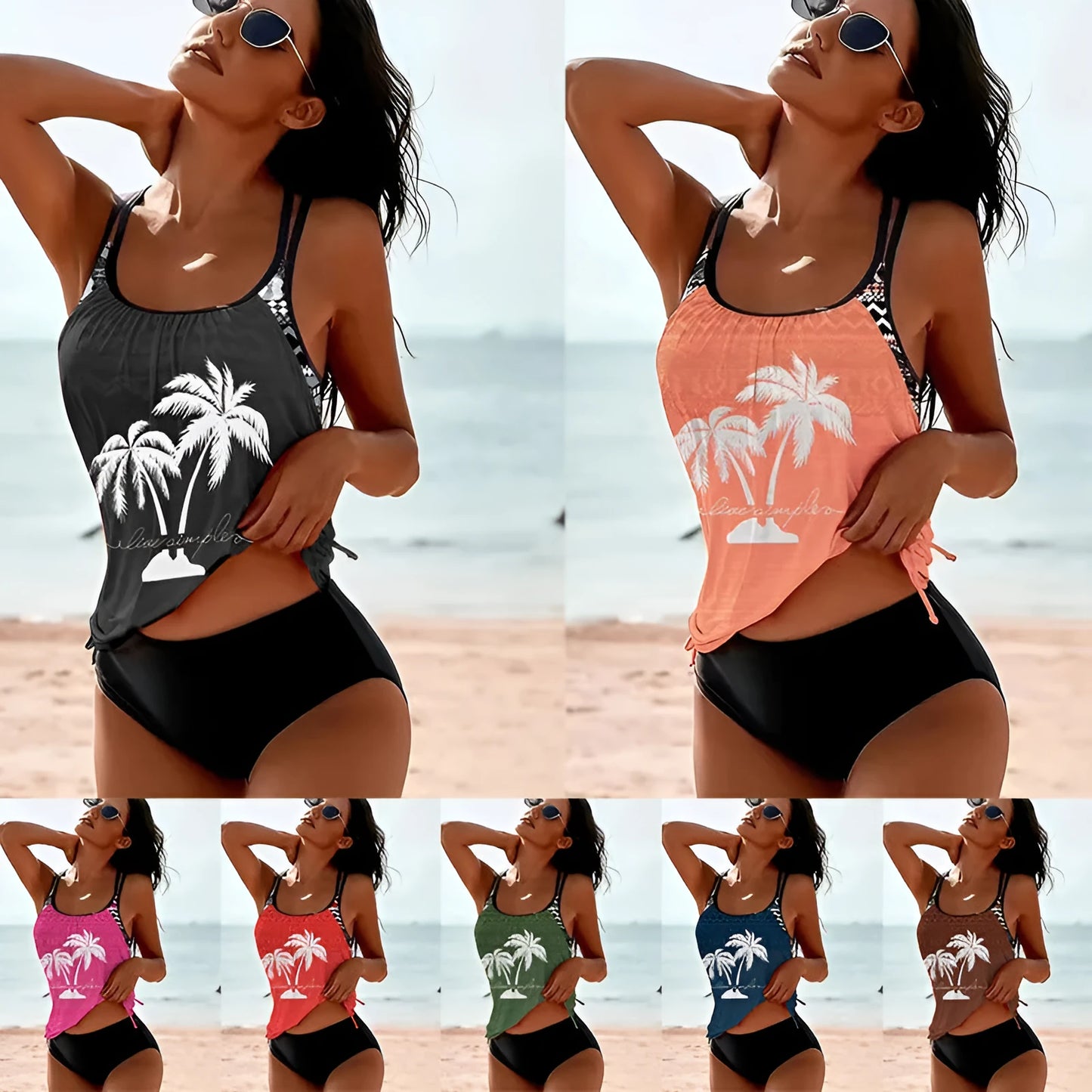 Women's loose fit split bikini set in seven colour options with polyester fabric for active wear