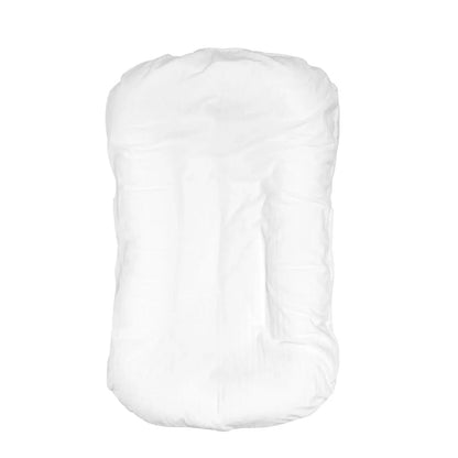 Portable crib with interchangeable fabric cover showing 75x45cm dimensions and multiple colour options