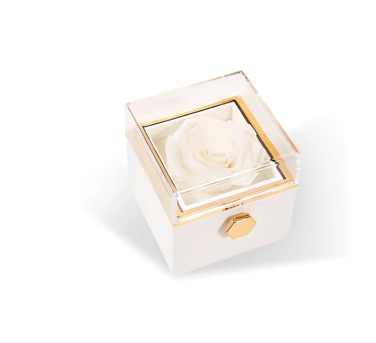 Acrylic rotating rose jewelry box in sapphire blue, 10cm diameter with three-layer storage and carrying bag