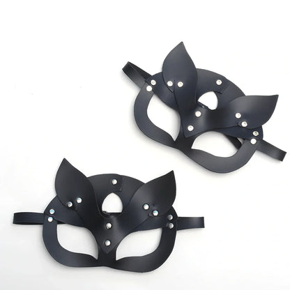 Black leather BDSM harness set showing adjustable 1.5cm width and four-piece coordinated design