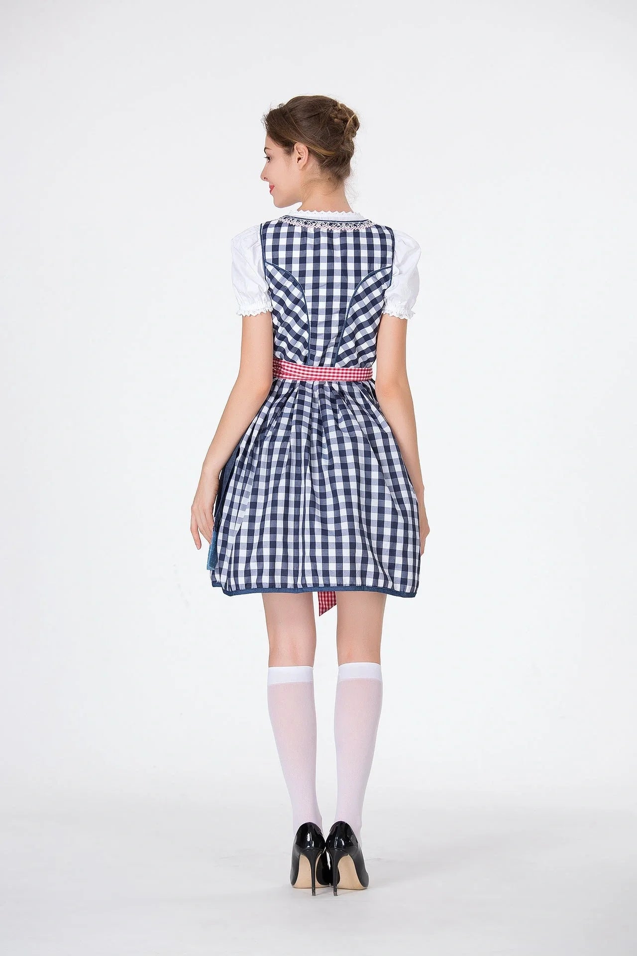 Bavarian Traditional Beer Dress in red with cotton blend fabric, includes top, skirt, and apron