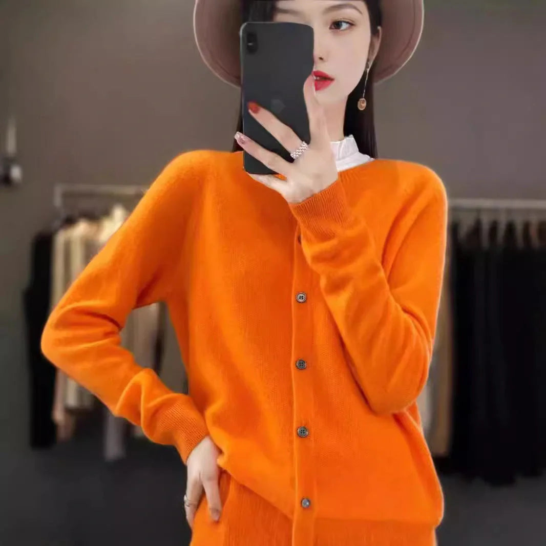 Stylish and comfortable Merino wool cardigan sweater for women in a variety of chic colors
