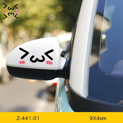 Reflective cartoon car stickers on vehicle rearview mirror in black and white styles