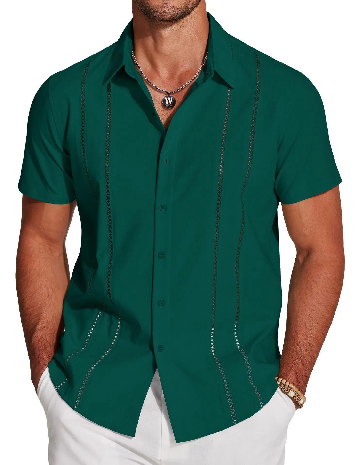 Men's slim fit Hawaiian short sleeve shirt with a colourful digital print pattern.