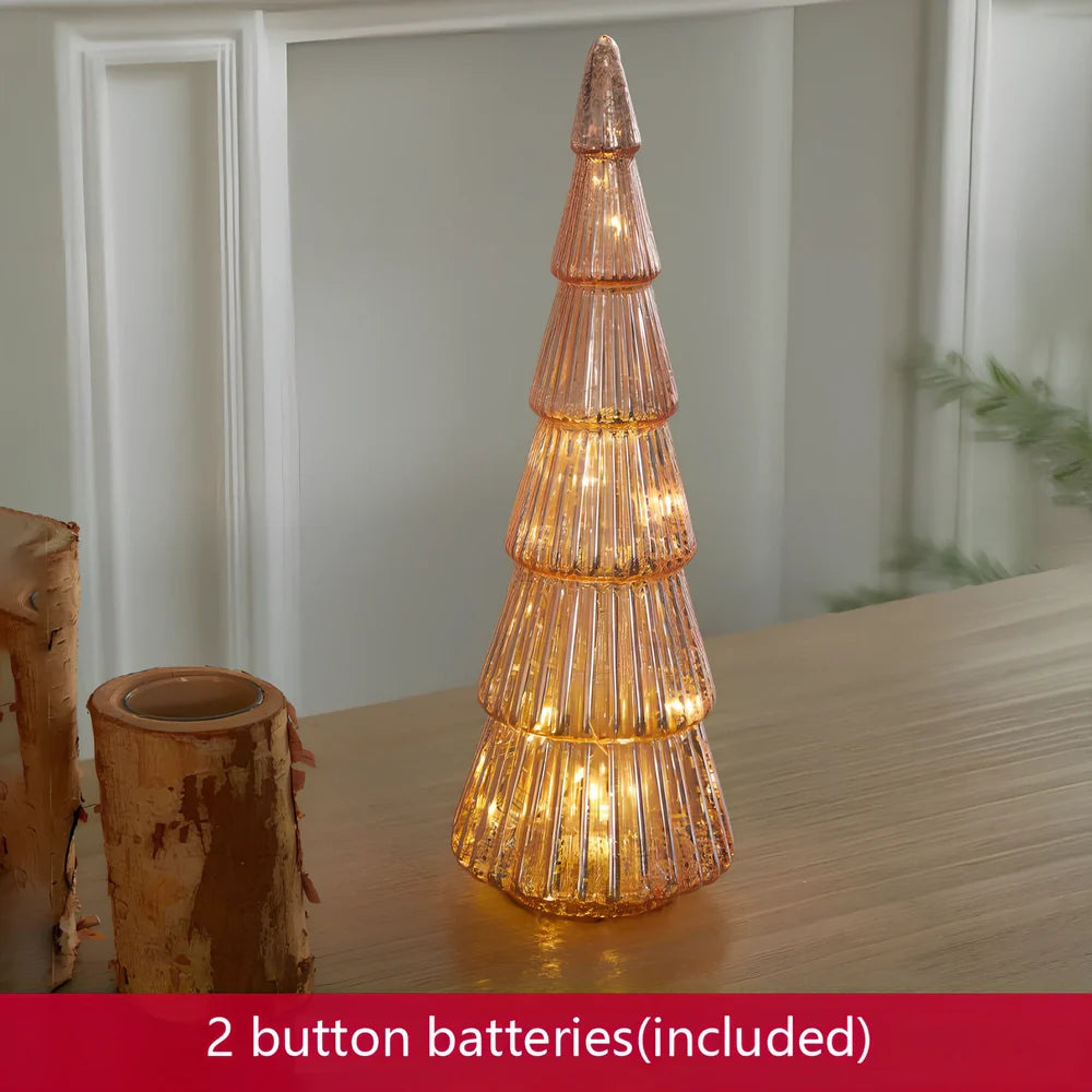 15cm geometric Christmas tree table decoration with glitter finish on borosilicate glass