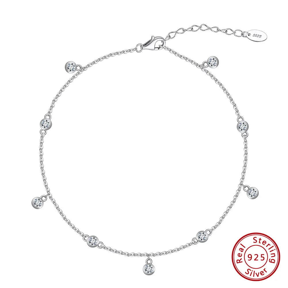 Women's silver anklet with geometric zirconium pendant in gold or white gold plating