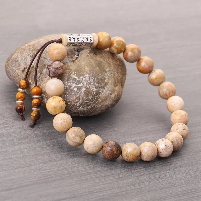 Handmade stone bead bracelet with wood colour finish and original design