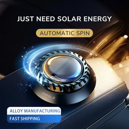 Solar-powered car aromatherapy diffuser with ceramic incense chip on dashboard