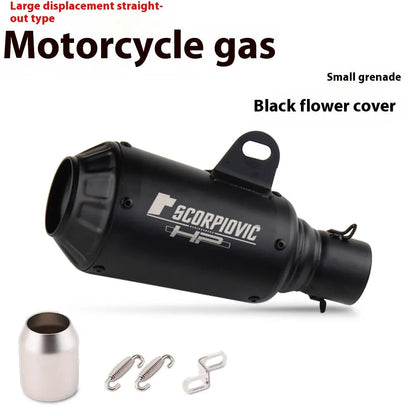 Universal stainless steel motorcycle exhaust pipe with decorative flower cover in black, titanium, half blue, or colourful finish
