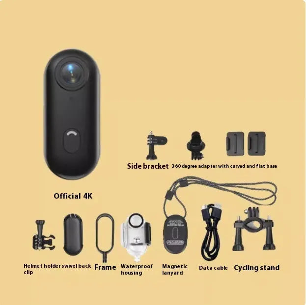 H88 mini 4K black action camera with magnetic mount and waterproof case on a bicycle helmet