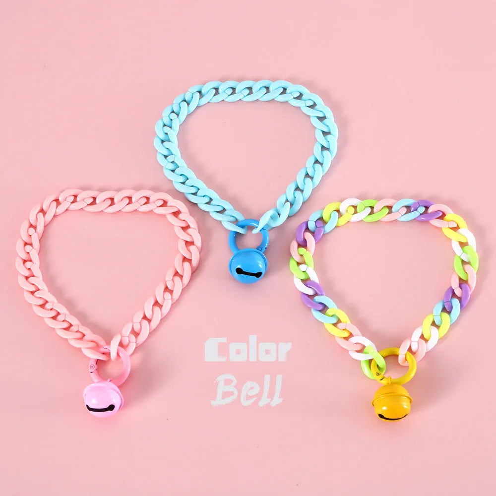 Adjustable plastic pet collar in macaron colours with chain design for cats dogs rabbits
