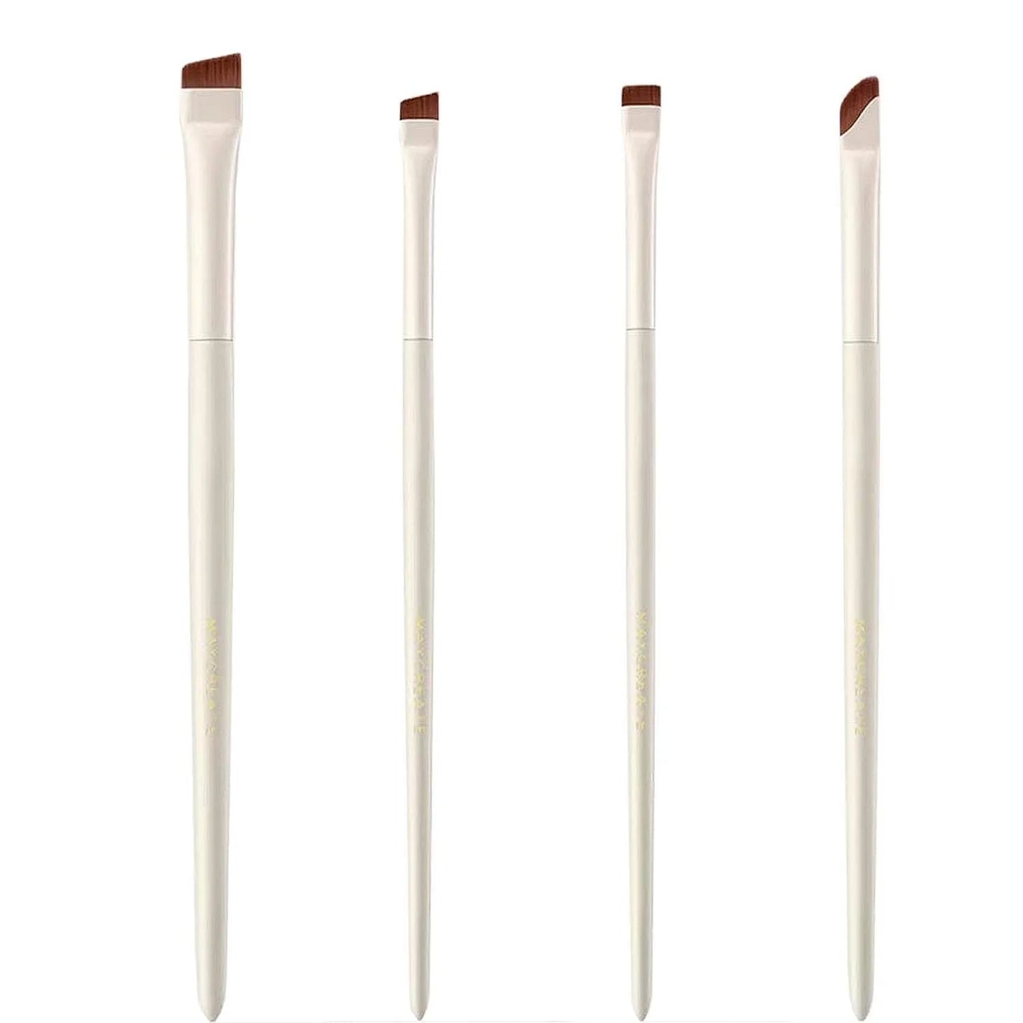 Four angled eyeliner and eyebrow brushes with ultra-thin tips in leather case
