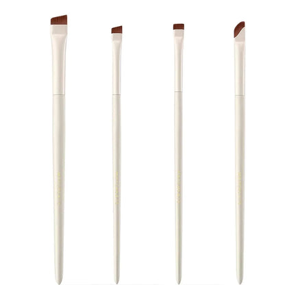 Four angled eyeliner and eyebrow brushes with ultra-thin tips in leather case