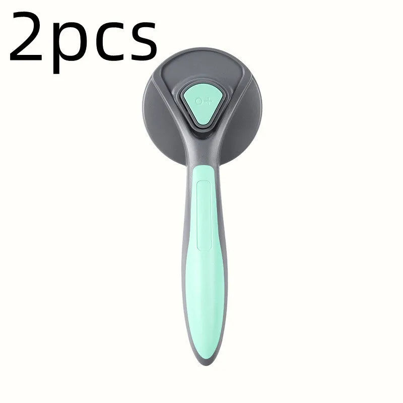 One button dog hair removal comb with stainless steel pins, 19.3cm long, in mint green or gentleman grey