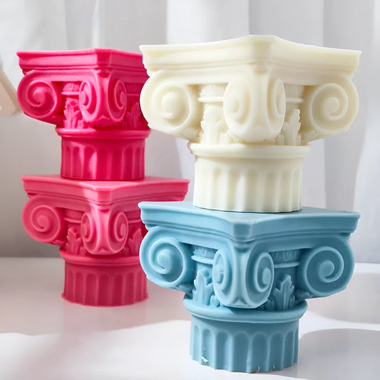 Silicone Roman Pillar candle mould with irregular column design.