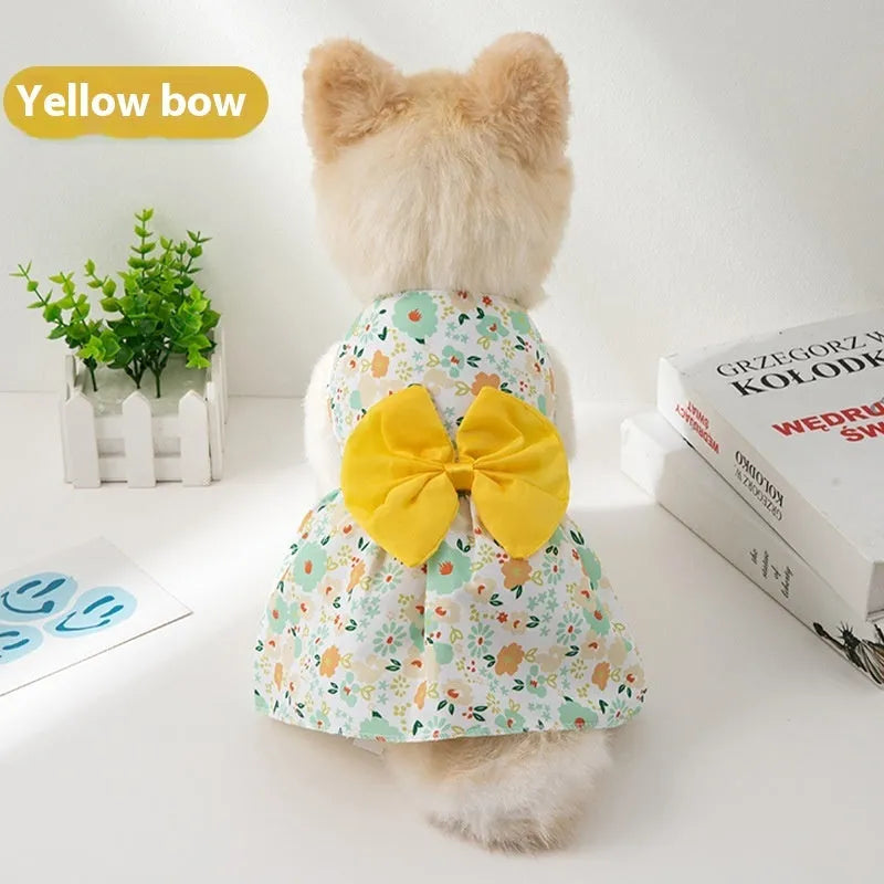 Ultra-thin polyester pet dress with floral butterfly bow decoration for dogs and cats
