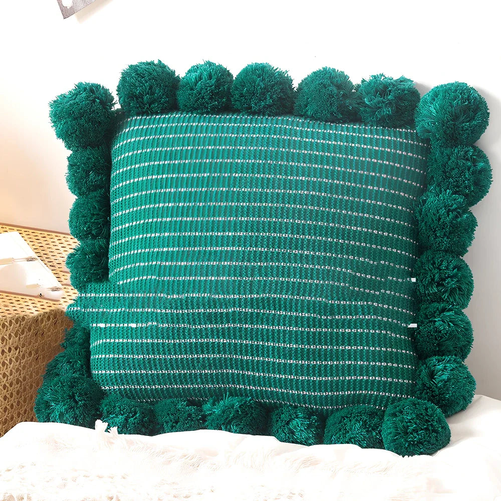 45x45cm knitted throw pillow in beige colour with plain pattern and Nordic design