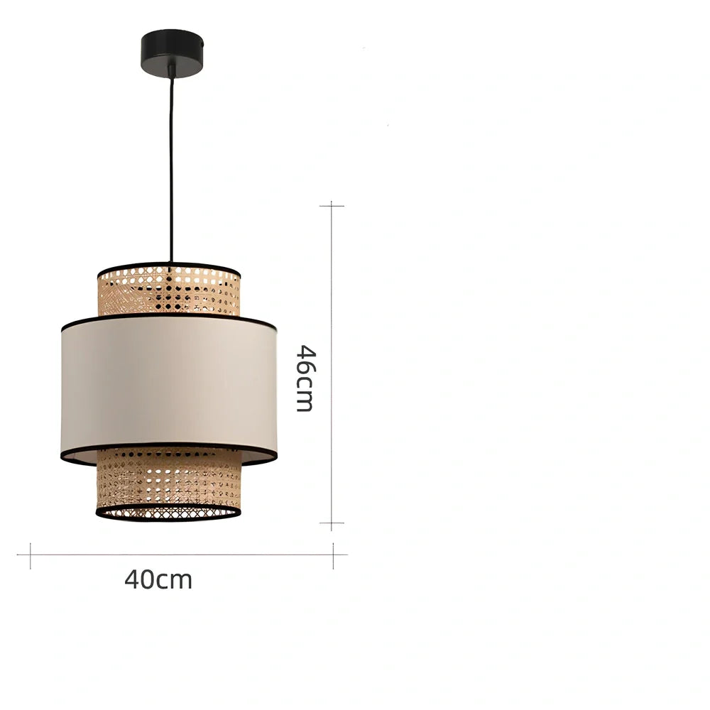 Japanese rattan chandelier with hand-woven grass shade and 3000K LED lighting in fish-shaped design