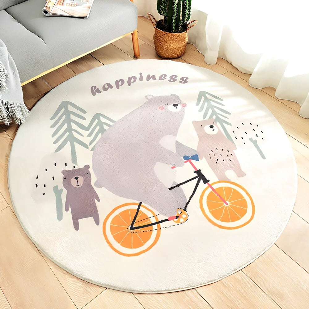 Cartoon thickened acrylic round table blanket in Cake Town pattern, 120cm diameter, white background