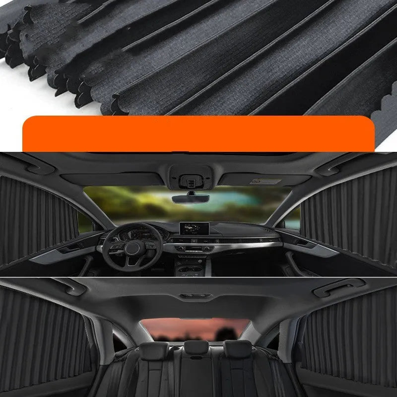 Auto retractable car sun curtain for windshield sunscreen protection in black colour