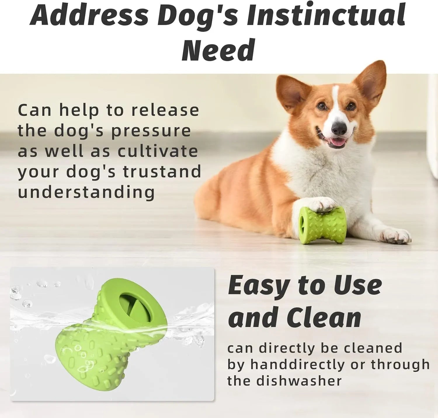 Blue interactive treat dispensing dog bone toy for aggressive chewers with hollow centre and natural rubber material