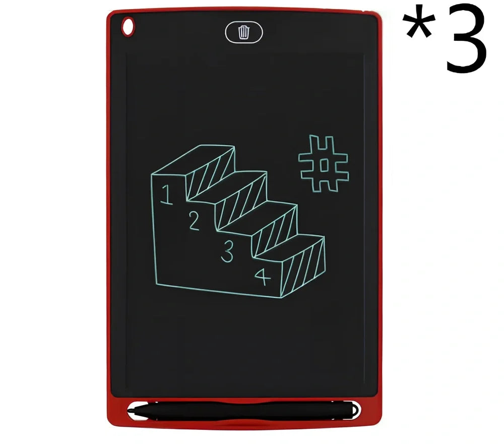 8.5-inch LCD writing board with stylus showing pressure-sensitive writing on blue background