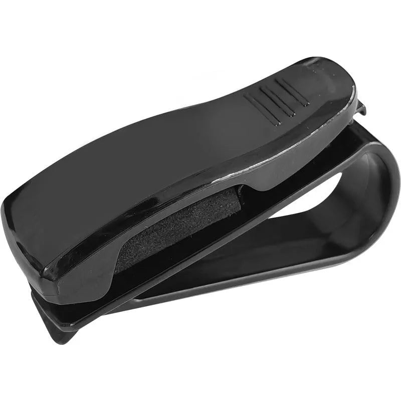 Black plastic car sun visor clip for glasses, tickets, and ID cards measuring 6.5cm long