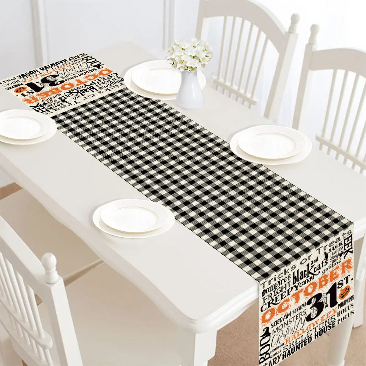 Halloween table runner, single-sided linen and polyester table bunting, 30x182cm, seven styles