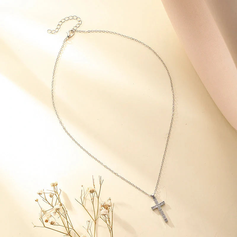 Silver Jesus Cross Necklace with geometric design on clavicle chain