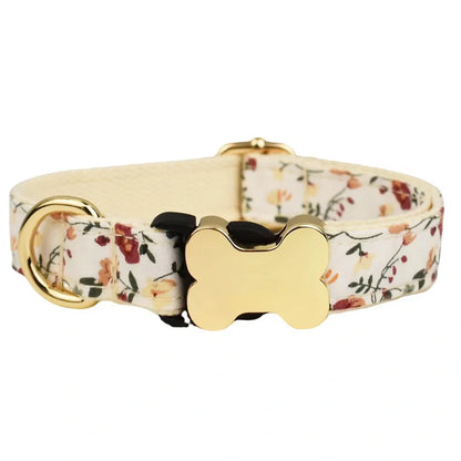 Nylon dog collar with bone buckle and printed grid pattern in adjustable sizes
