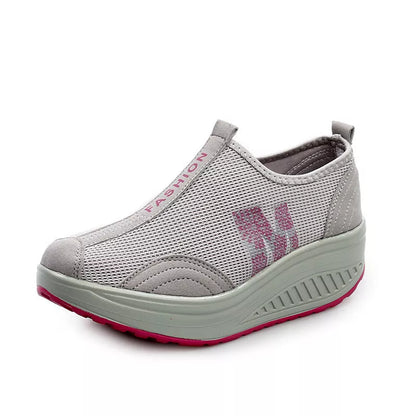 Women's Casual Mesh Platform Sneakers with Wedge Heel in black, red, and gray