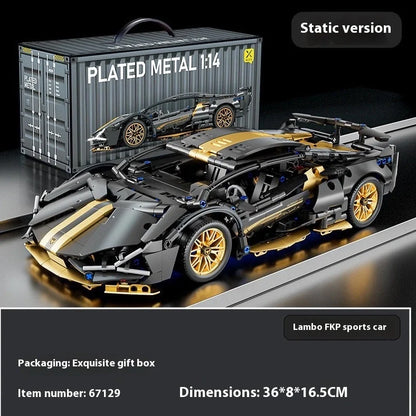 Remote control building block racing car model with detailed plastic components and wireless controller