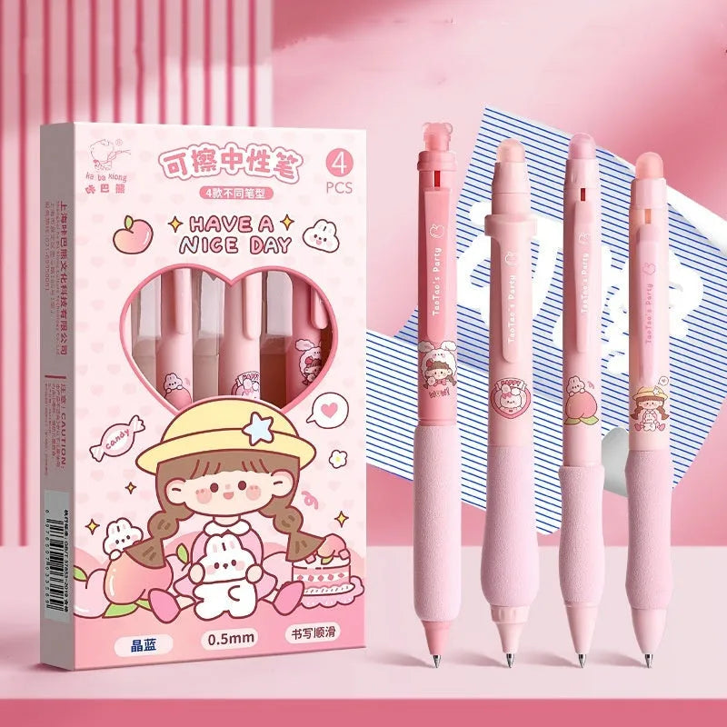 Cartoon-themed erasable gel pen with 0.5mm tip and press-action button.