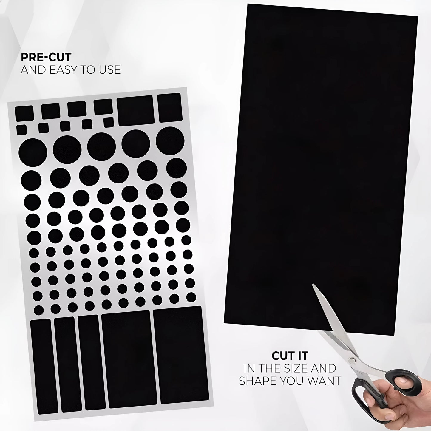 Five black rectangular adhesive blackout stickers for air conditioning unit lights.