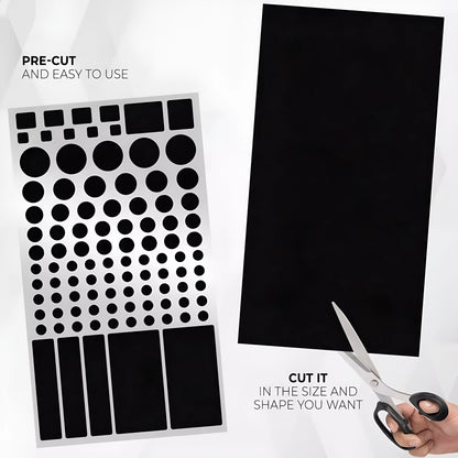 Five black rectangular adhesive blackout stickers for air conditioning unit lights.