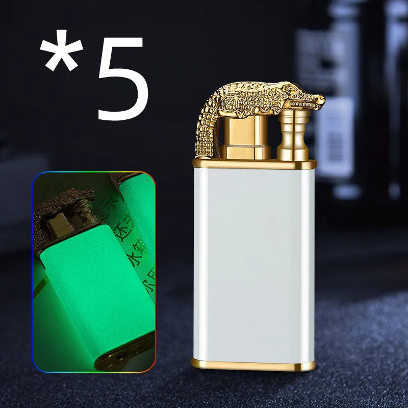 Metal dragon dolphin design double flame windproof lighter with blue jet fire
